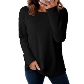 Dokotoo Sweatshirts for Women Waffle Knit Hoodies Long Sleeve Casual Loose Lightweight Soft Comfy Warm Pullover Tops Plus Size Light,Small Black