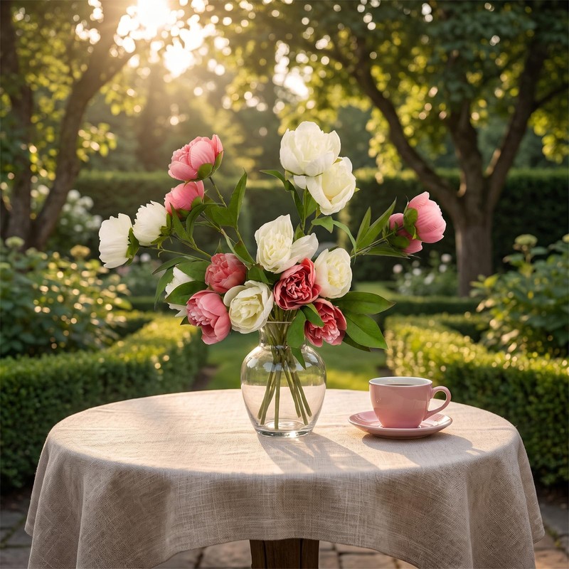Faux Silk Peonies Artificial Flowers (4, Old Rose White)