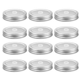 sourcing map 12 Pcs Regular Mouth Mason Jar Lids with Straw Hole, 70mm Mason Canning Lids Mason Jar Caps for Canning Jars Silver