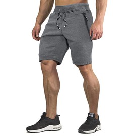 CRYSULLY Men's Joggers Half Shorts Sweatpants Drawstring Summer Beach Shorts Dark Grey