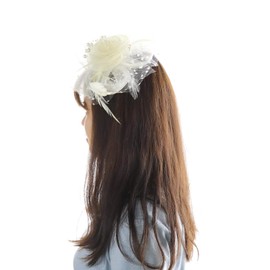 OTOTEC 1x Beige Blume Feder Fascinator Hut Stirnband mit Haarspange Mesh Imitation Perle Haarschmuck Headwear Gabeln Clips Rennen Hochzeit Mädchen Frauen