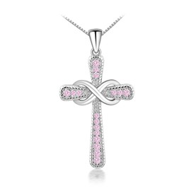FULULAY Infinity Cross Necklace For Women,925 Sterling Silver With Created Sapphire/Ruby/Emerald/Amethyst/Garnet/Aquamarine/Cubic Zirconia/Crystal October Birthstone Pendant