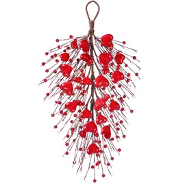 Sggvecsy 24’’ Valentine’s Day Swag Artificial Heart Shaped Teardrop Swag Heart Wall Hanging Teardrop Door Swag Spring Summer Heart Wreath for Gifts Festival Front Door Window Wall Farmhouse Decor