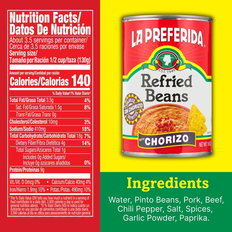 La Preferida Chorizo Refried Beans Heat & Serve for an
