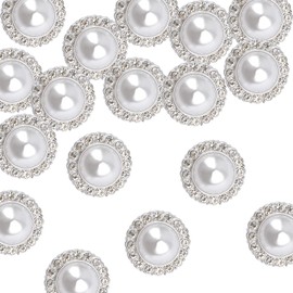 URROMA 30 Pcs Faux Pearl Buttons with Rhinestone, Silver Retro Vintage Pearl Acrylic Buttons Round Crystal Buttons Sew on Buttons Embellishments for DIY Crafts, 23 mm