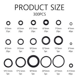 300PCS O Ring Kit Set,18 Size Rubber O Ring Assortment Hose Washers,Great for Automotive Repair,Faucet Repair Kit,Air or Gas Connections,Car Accessories O-Rings Gaskets Washers (300Pcs)