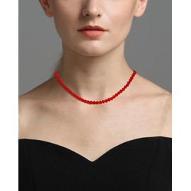 Lightock Simple Choker Necklace for Women Real Stone Crystals Necklaces 4mm Beaded Choker Jewelry Meditation Gifts for Women (Red Agate)