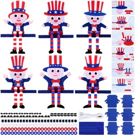 Blueweenly 24 Sets 4th of July Craft Kits for Kids Patriotic Craft with Beads Independence Day Felt Gnome Ornament Red White Blue DIY Craft Kit for Memorial Day Kids Party Favors Classroom Activities