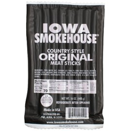 IOWA SMOKEHOUSE Country Style Meat Sticks, Original - Delicious Meat Snack - Vacuum Sealed & Ready to Eat Sticks - 7g of Protein, Made with all USA Pork - 16 Oz (16 sticks per pack)