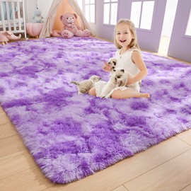 AROGAN Soft Rainbow Area Rugs for Girls Room 4x6 Feet, Fluffy Girls Bedroom Rugs, Princess Rug, Cute Colorful Carpet for Kids Teens Nursery Toddler, Purple