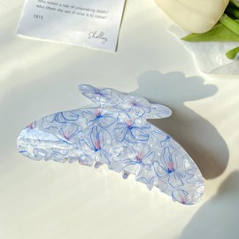 4.3" Floral Pattern Print Large Vintage Hair Claw Clip Non-Slip French Style Hair Accessories for Women Girls Thick Hair, Nordic Floral White