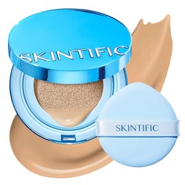 SKINTIFIC Base Cushion Velvet Matte, Polvo Ultra Cover Azul, Control de Grasa por 12 Horas, Ligera, de Larga Duración, Resistente al Agua, Maquillaje 