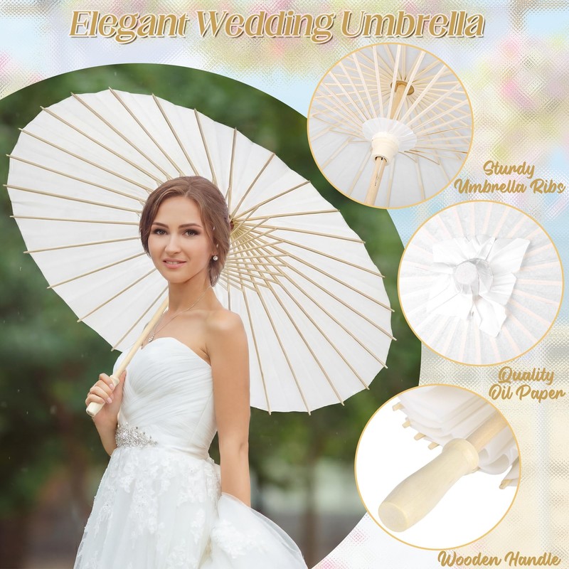Aodaer 6 Pcs Wedding Umbrellas 33 Inch White Paper Parasol