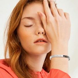 Gleamart Inspirational Bracelet Stainless Steel Engraved Cuff Bracelet Gift I Love You Mom