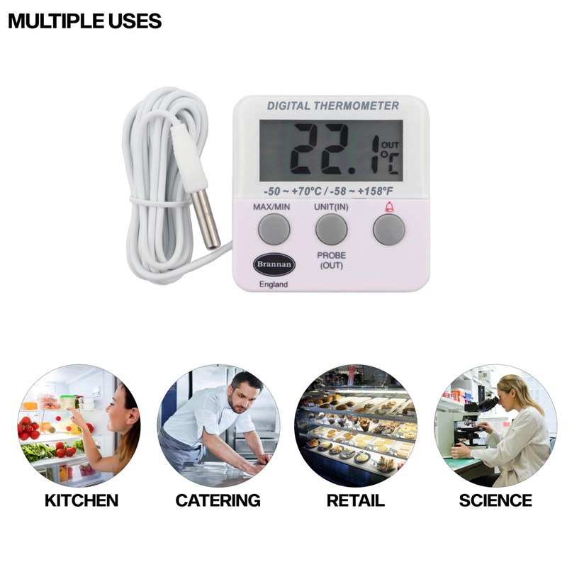 Brannan Refrigerator Thermometer Digital - Fridge and Freezer Alarm Alert