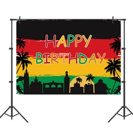 Reggae Birthday Backdrop Jamaican Rastafari Palm Tree Grafitti Happy Birthday Party Photography Background Decorations Reggae Music Party Banner Supplies 7x5ft
