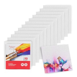 Artlicious Small Canvases for Painting - Pack of 12, 4 x 4 Inch Blank White Canvas Boards - 100% Cotton Art Panels Mini Canvas Bulk for Oil, Acrylic & Watercolor Small Painting Canvas