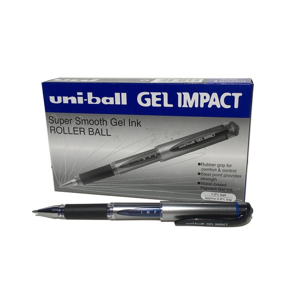 Uni-Ball 219006000 UM-153S Signo Impact Gel Pens with Rubber Grip, Blue Gel, 1mm Nib (Pack of 12)