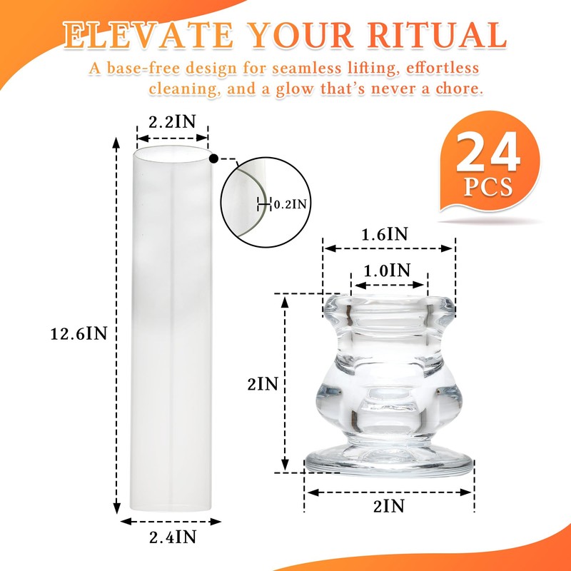 24 Set Hurricane Glass Candle Holders Bulk, Windproof Glass Covers