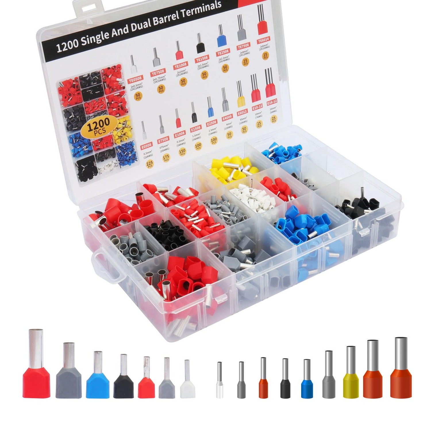 Fidioto Double Wire Ferrule Kit,1200pcs Dual Barrel Ferrules Terminal ...