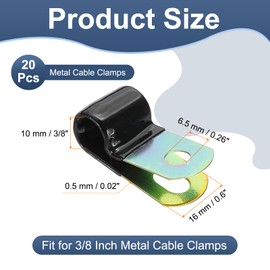 PATIKIL 3/8 Inch Vinyl Coated Cable Clamps, 20 Pack Galvanized Steel Metal Cable Clips Rubber Cushion Insulated Pipe Clamps for Tube Lines Cord Wire Management, Black