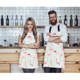 WONDERTIFY Flamingo Bird Apron,Pink Flamingo Retro Seamless Pattern Bib Apron with Adjustable Neck for Men Women,Suitable for Home Kitchen Cooking Waitress Chef Grill Bistro Baking BBQ Barista Apron