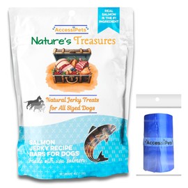 AccessiPets Bundle: Dog Treats Nature’s Treasures Chewy Jerky Treat Bundle for All Sized Dogs with 1 Waste Bag Roll (4 Ounce, Natural Salmon)