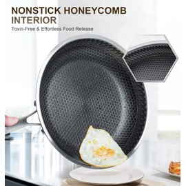 MICHELANGELO 12 Inch Stainless Steel Frying Pan with Lid, Nonstick with Honeycomb Coating, Triply Skillet - Induction Compatible