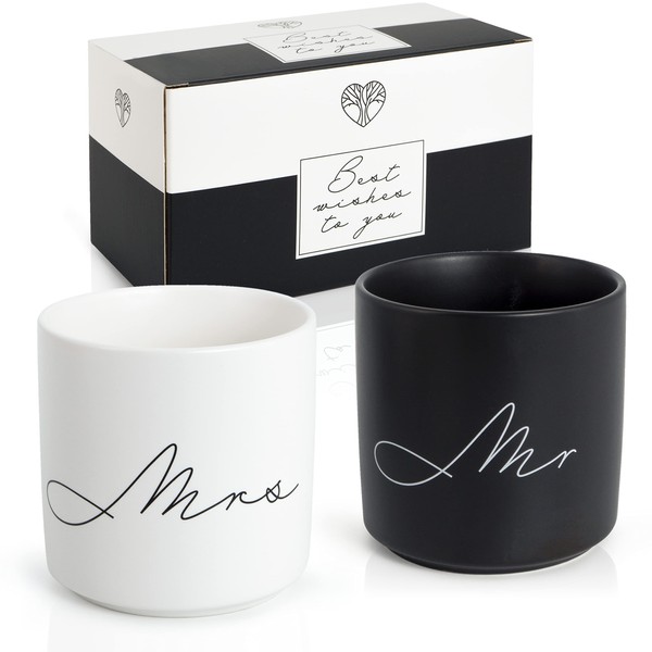 WeddingTree Set of 2 Mr and Mrs Mugs – Partner Cups – for Couples for Wedding Engagement Wedding Anniversary – Wedding Gift Modern – Gifts