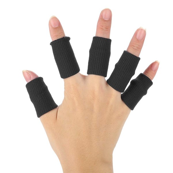 ZJchao 10Pcs/Set Finger Sleeves Support,Finger Protector Brace Sports Aid Arthritis Band Wraps for Basketball, Tennis,Baseball,Cricket, Volleyball, Badminton, Boating(Black)