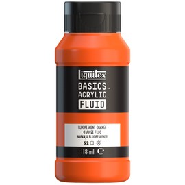 Liquitex Basics Acrylic Fluid Acrylic Paint with Flowing Consistency, Quick Drying, Non-Fading, Waterproof, Water-Based, 8870423, 118 ml Bottle, Fluorescent Orange
