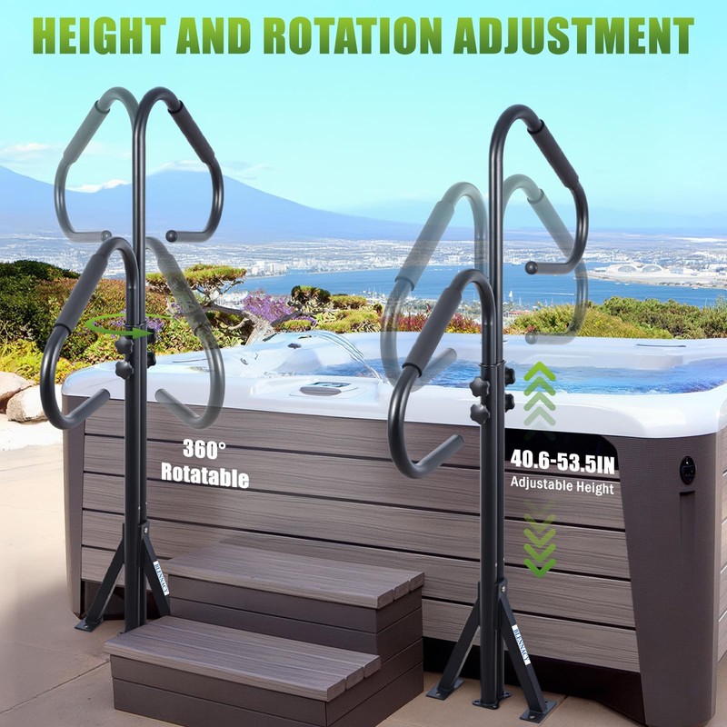 Hot Tub Handrail, 360-Degree Rotatable SPA Handrail, 41"-53" Adjustable Height,