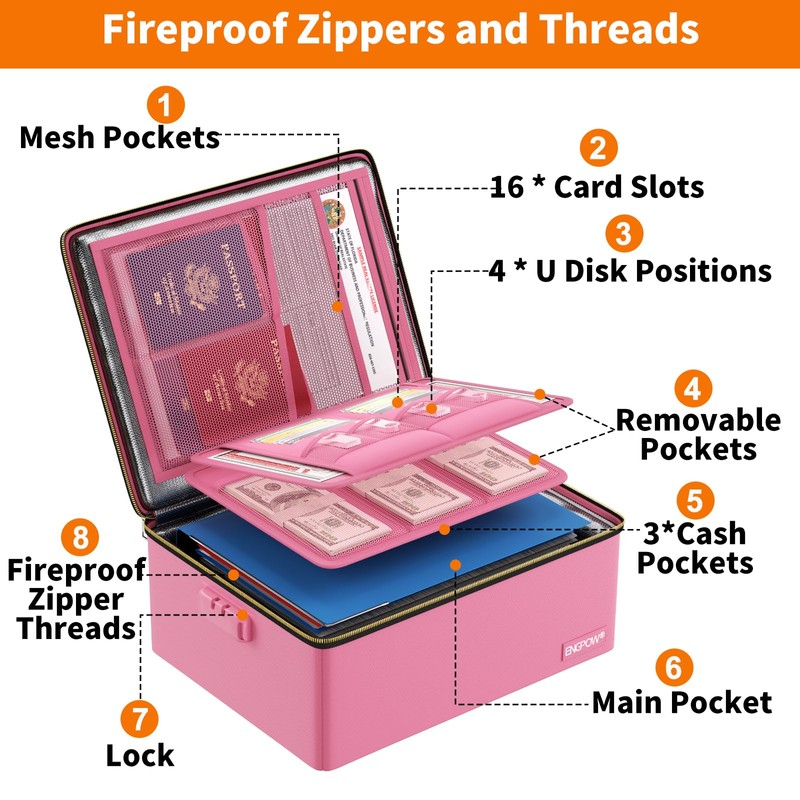ENGPOW Fireproof Document Box, Hard Case File Box with Fireproof