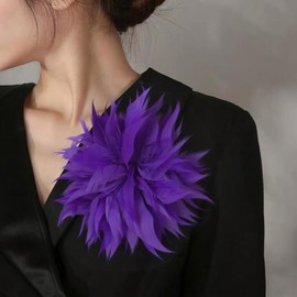 LKingel Elegant Feather Flower Brooch for Women Large Ostrich Feather Brooch Feathers Pin Hair Clip Shawl Dress Suit Accessory for Weddings Prom Dance Banquet Outfits Accessories 200mm Purple2