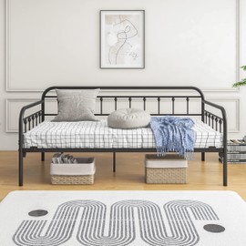 BOFENG Metal Daybed Frame Twin Size,Sofa Bed Frame with Strong Steel Slats Support Platform Furniture,Mattress Foundation,Noise Free,Easy Assembly,Black Twin Daybed