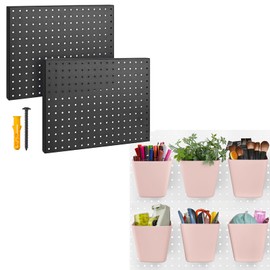 G.CORE 2 Pack Black Metal Pegboard Panels and 6 Pack Pink Pegboard Bins with Hooks, Pegboard Wall Organizer, Pegboard Accessories for Craft Storage
