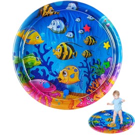Tummy Time Mat - Inflatable Baby Water Playmat for Infants & Toddlers 3 6 9 Months Newborn - Tropical Fish(100cm * 100cm)