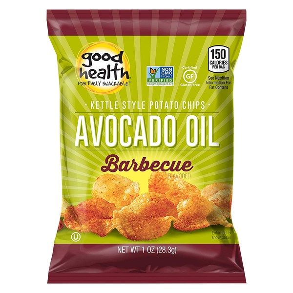 Good Health Kettle Style Potato Chips, Avocado Oil, Barbecue, 1 oz. Bag, 30 Pack – Gluten Free, Crunchy Chips Cooked in 100% Avocado Oil, Great for Lunches or Snacking on the Go