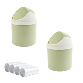 ZGWANSUI 2Pcs Desktop Trash Can with Swing Lid & 120 Trash Bag, Mini Countertop Trash Can for Desk, Tiny Cute Garbage Can, Small Waste Bin for Tabletop Counter Top Vanity Home Office Car, Green