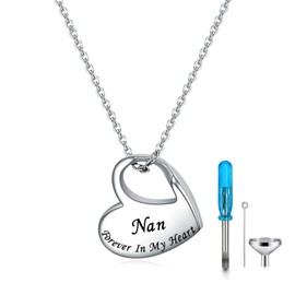 YOTHIWAD Heart Urn Necklace for Ashes Cremation Jewelry Forever in My Heart Engraved Stainless Steel Keepsake Waterproof Memorial Pendant for loved One with Filling Kit(Nan)