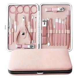 Set de manicura, kit de pedicura profesional de acero inoxidable, kit de aseo de tijeras para uñas, herramientas para uñas con estuche de viaje de lujo, para esposo, novio,
