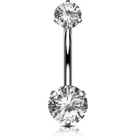 OUFER Belly Bars Internally Thread Belly Button Piercing 14G Grade23 Solid Titanium Double Shiny Cubic Zirconia Navel Piercing Navel Bar Belly Button Bars