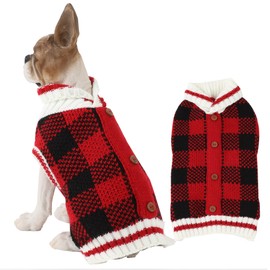 HAPEE Pet Clothes The Diamond Plaid Cat Dog Sweater,Dog Accessories,Dog Apparel,Classic Xmas Christmas red and White Plaid Design Style