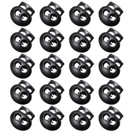 20 Pack Spring Cord Locks for Drawstrings, Black Plastic Double Holes Cord Ends Fastener Oval Toggle Stopper Sliders