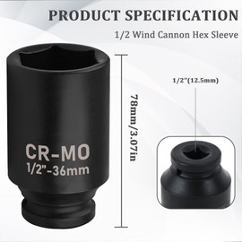 36MM Socket Socket 1/2 Inch Drive 6 Point Extra Deep Black CR-MO Axle Nut Socket Easy Removal of Axle Shaft Nuts Axle Hub Nut Socket Car Accessories(36MM)