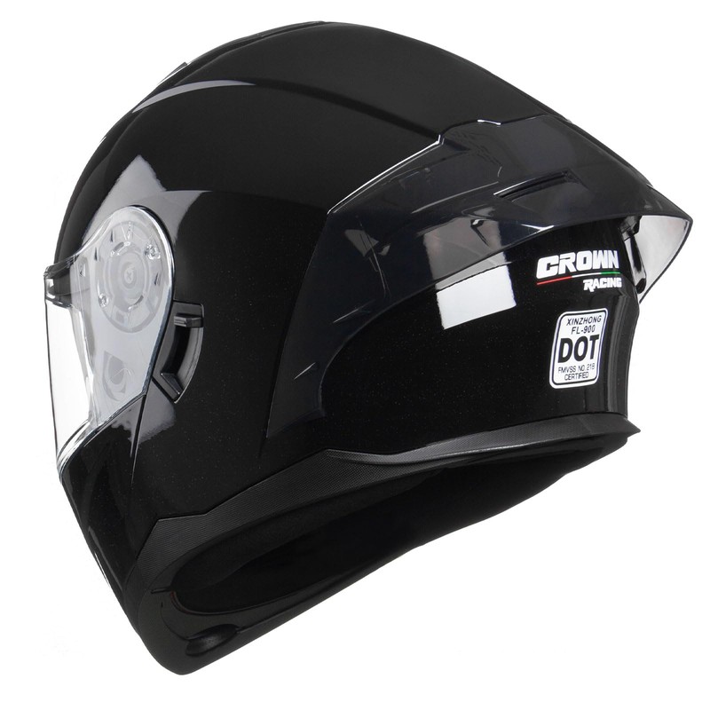 Crown Racing Modular Motorcycle Helmet with Flip-Up Design, Gloss Black,