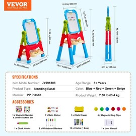 VEVOR 2-in-1 Kids Art Easel Double-Sided Wooden Magnetic Whiteboard Chalkboard，Christmas gift - specification: 2-in-1 【Double-Sided】