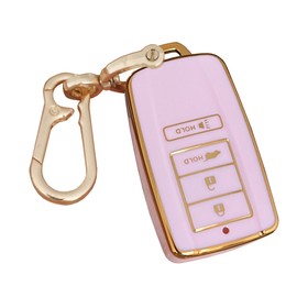 AIOEUOIA TPU for Acura Key Fob Cover with Keychain Keyless Entry Remote Control Key Fit for Acura CDX RDX RLX TLX TLX-L ILX NSX Smart Key Shell (Pink, 4-Buttons)