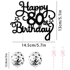 80th Geburtstag Kuchen Dekoration Kuchen Toppers Schwarz Zahl Kerzen Birthday Torten Dekoration Sternen Papierfächer Ballon Torte Toppers Kuchendeko für 80. Geburtstag Dekorationen Party Zubehör