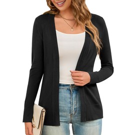 LIENRIDY Women's Cardigans Lightweight Long Sleeve Open Front Sweater Cardigan Black M